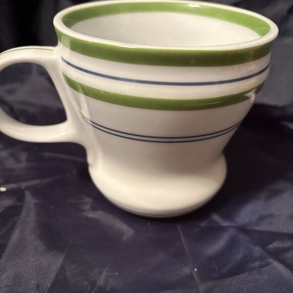 2007 Starbucks White Coffee Mug Green Band Blue Stripes Tea Cup 12oz - Picture 4 of 7